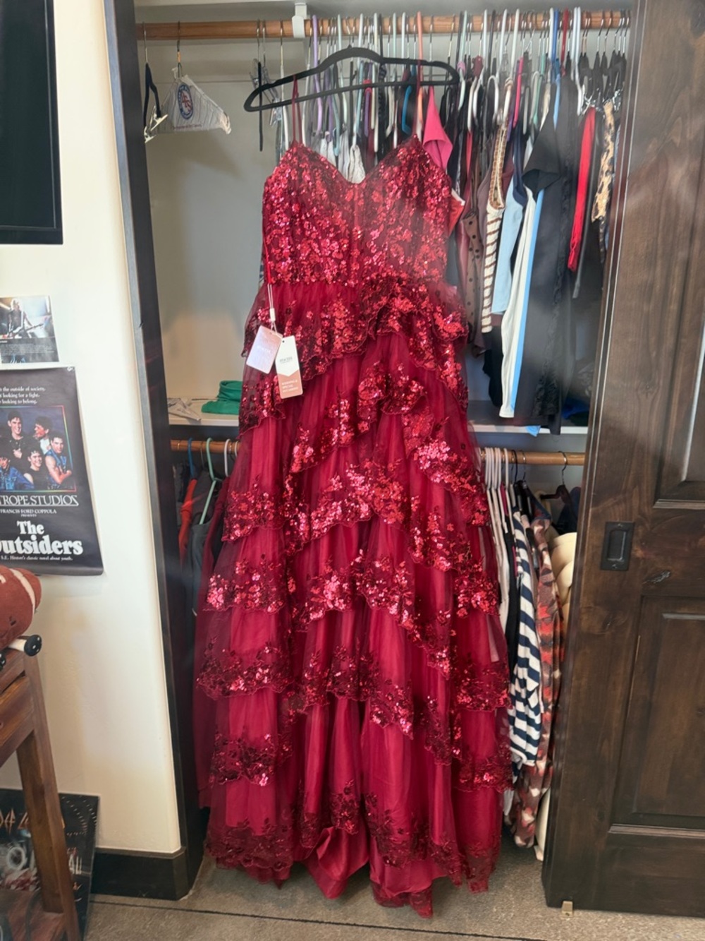 Red Sequin Tiered Prom Dress - Elegant Gown